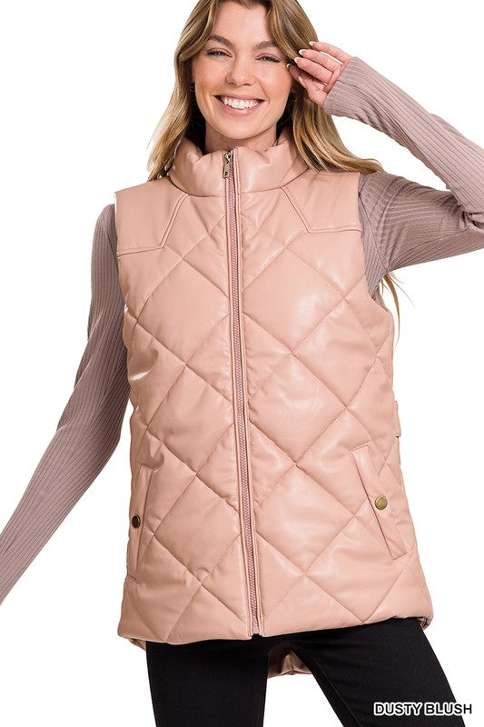 VEGAN LEATHER PUFFER VEST - Vest - Wild Willows Boutique - Massapequa, NY, affordable and fashionable clothing for women of all ages. Bottoms, tops, dresses, intimates, outerwear, sweater, shoes, accessories, jewelry, active wear, and more // Wild Willow Boutique.