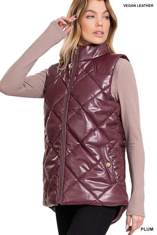 VEGAN LEATHER PUFFER VEST - Vest - Wild Willows Boutique - Massapequa, NY, affordable and fashionable clothing for women of all ages. Bottoms, tops, dresses, intimates, outerwear, sweater, shoes, accessories, jewelry, active wear, and more // Wild Willow Boutique.