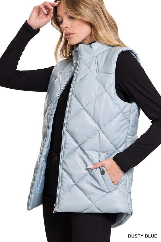 VEGAN LEATHER PUFFER VEST - Vest - Wild Willows Boutique - Massapequa, NY, affordable and fashionable clothing for women of all ages. Bottoms, tops, dresses, intimates, outerwear, sweater, shoes, accessories, jewelry, active wear, and more // Wild Willow Boutique.