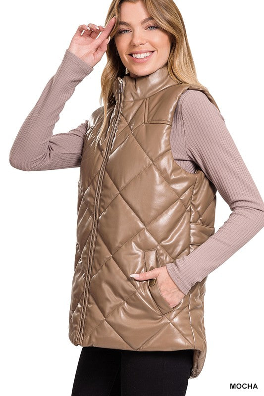 VEGAN LEATHER PUFFER VEST - Vest - Wild Willows Boutique - Massapequa, NY, affordable and fashionable clothing for women of all ages. Bottoms, tops, dresses, intimates, outerwear, sweater, shoes, accessories, jewelry, active wear, and more // Wild Willow Boutique.