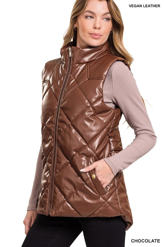 VEGAN LEATHER PUFFER VEST - Vest - Wild Willows Boutique - Massapequa, NY, affordable and fashionable clothing for women of all ages. Bottoms, tops, dresses, intimates, outerwear, sweater, shoes, accessories, jewelry, active wear, and more // Wild Willow Boutique.