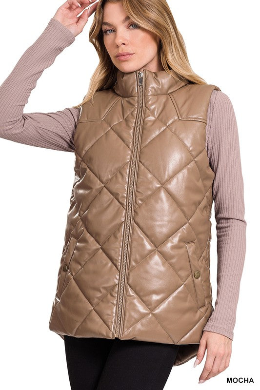 VEGAN LEATHER PUFFER VEST - Vest - Wild Willows Boutique - Massapequa, NY, affordable and fashionable clothing for women of all ages. Bottoms, tops, dresses, intimates, outerwear, sweater, shoes, accessories, jewelry, active wear, and more // Wild Willow Boutique.