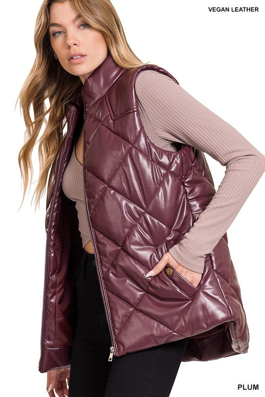 VEGAN LEATHER PUFFER VEST - Vest - Wild Willows Boutique - Massapequa, NY, affordable and fashionable clothing for women of all ages. Bottoms, tops, dresses, intimates, outerwear, sweater, shoes, accessories, jewelry, active wear, and more // Wild Willow Boutique.