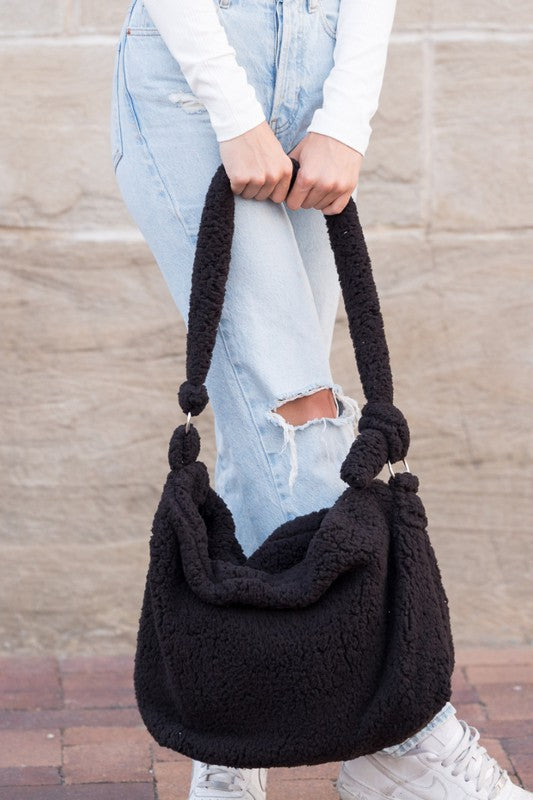 Boucle Sherpa Messenger Bag - handbag - Wild Willows Boutique - Massapequa, NY, affordable and fashionable clothing for women of all ages. Bottoms, tops, dresses, intimates, outerwear, sweater, shoes, accessories, jewelry, active wear, and more // Wild Willow Boutique.