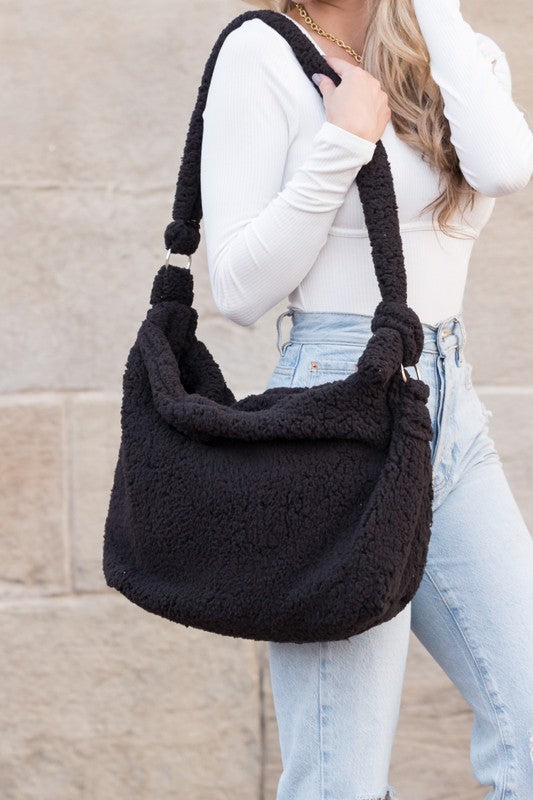 Boucle Sherpa Messenger Bag - handbag - Wild Willows Boutique - Massapequa, NY, affordable and fashionable clothing for women of all ages. Bottoms, tops, dresses, intimates, outerwear, sweater, shoes, accessories, jewelry, active wear, and more // Wild Willow Boutique.