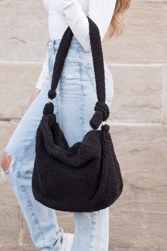 Boucle Sherpa Messenger Bag - handbag - Wild Willows Boutique - Massapequa, NY, affordable and fashionable clothing for women of all ages. Bottoms, tops, dresses, intimates, outerwear, sweater, shoes, accessories, jewelry, active wear, and more // Wild Willow Boutique.