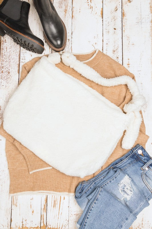 Boucle Sherpa Messenger Bag - handbag - Wild Willows Boutique - Massapequa, NY, affordable and fashionable clothing for women of all ages. Bottoms, tops, dresses, intimates, outerwear, sweater, shoes, accessories, jewelry, active wear, and more // Wild Willow Boutique.