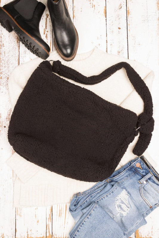 Boucle Sherpa Messenger Bag - handbag - Wild Willows Boutique - Massapequa, NY, affordable and fashionable clothing for women of all ages. Bottoms, tops, dresses, intimates, outerwear, sweater, shoes, accessories, jewelry, active wear, and more // Wild Willow Boutique.