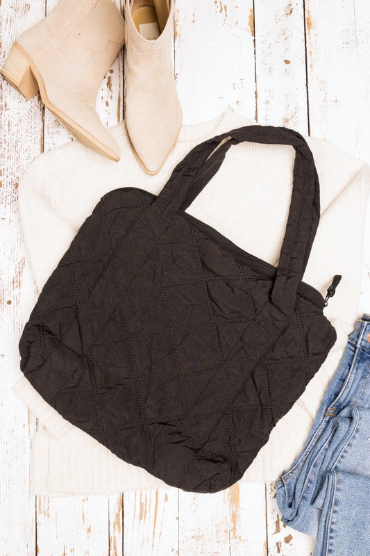 Quilted Tote - Tote - Wild Willows Boutique - Massapequa, NY, affordable and fashionable clothing for women of all ages. Bottoms, tops, dresses, intimates, outerwear, sweater, shoes, accessories, jewelry, active wear, and more // Wild Willow Boutique.