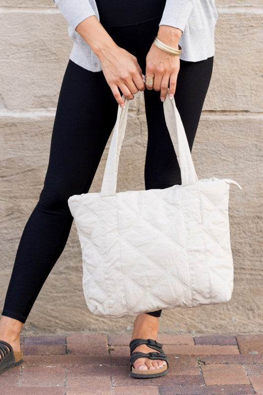 Quilted Tote - Tote - Wild Willows Boutique - Massapequa, NY, affordable and fashionable clothing for women of all ages. Bottoms, tops, dresses, intimates, outerwear, sweater, shoes, accessories, jewelry, active wear, and more // Wild Willow Boutique.