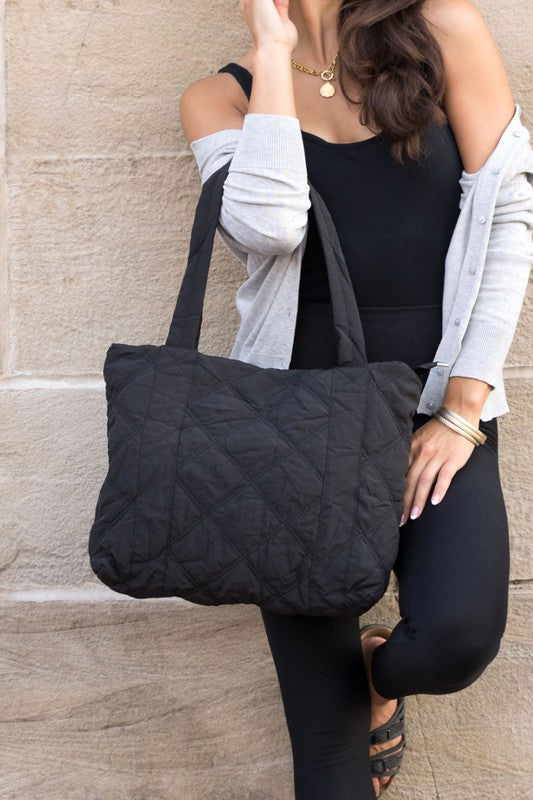 Quilted Tote - Tote - Wild Willows Boutique - Massapequa, NY, affordable and fashionable clothing for women of all ages. Bottoms, tops, dresses, intimates, outerwear, sweater, shoes, accessories, jewelry, active wear, and more // Wild Willow Boutique.