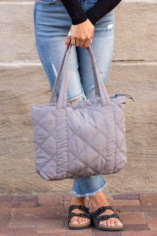 Quilted Tote - Tote - Wild Willows Boutique - Massapequa, NY, affordable and fashionable clothing for women of all ages. Bottoms, tops, dresses, intimates, outerwear, sweater, shoes, accessories, jewelry, active wear, and more // Wild Willow Boutique.