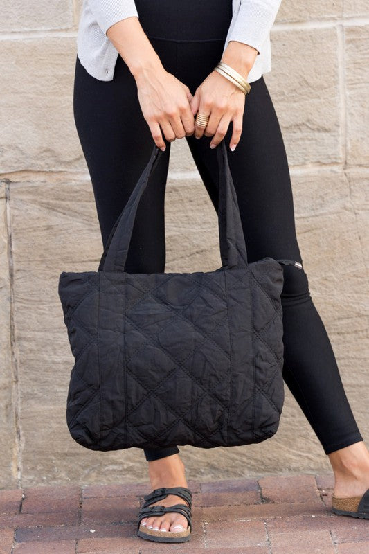 Quilted Tote - Tote - Wild Willows Boutique - Massapequa, NY, affordable and fashionable clothing for women of all ages. Bottoms, tops, dresses, intimates, outerwear, sweater, shoes, accessories, jewelry, active wear, and more // Wild Willow Boutique.