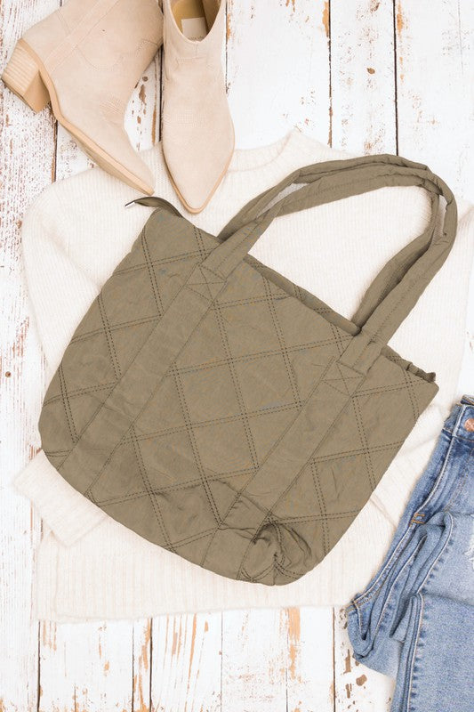 Quilted Tote - Tote - Wild Willows Boutique - Massapequa, NY, affordable and fashionable clothing for women of all ages. Bottoms, tops, dresses, intimates, outerwear, sweater, shoes, accessories, jewelry, active wear, and more // Wild Willow Boutique.