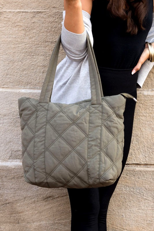 Quilted Tote - Tote - Wild Willows Boutique - Massapequa, NY, affordable and fashionable clothing for women of all ages. Bottoms, tops, dresses, intimates, outerwear, sweater, shoes, accessories, jewelry, active wear, and more // Wild Willow Boutique.