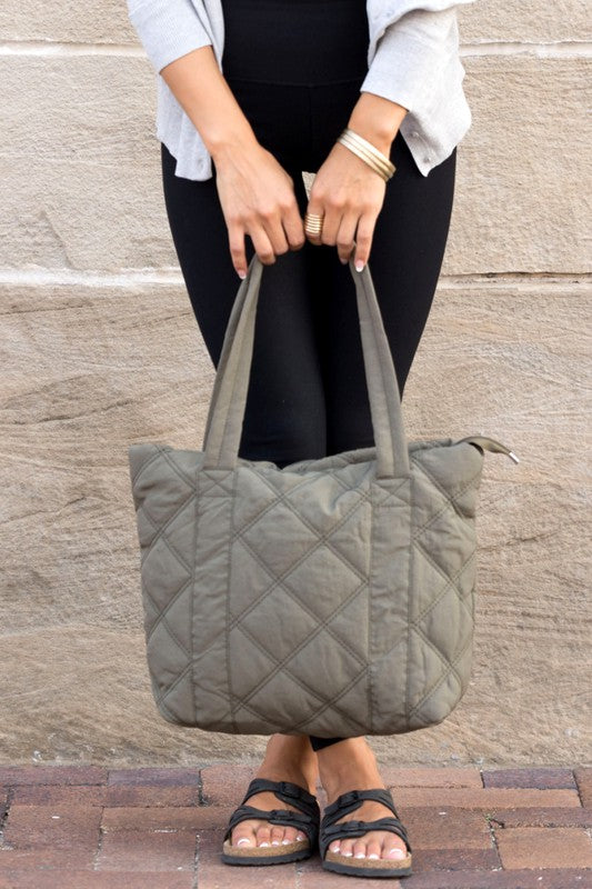 Quilted Tote - Tote - Wild Willows Boutique - Massapequa, NY, affordable and fashionable clothing for women of all ages. Bottoms, tops, dresses, intimates, outerwear, sweater, shoes, accessories, jewelry, active wear, and more // Wild Willow Boutique.