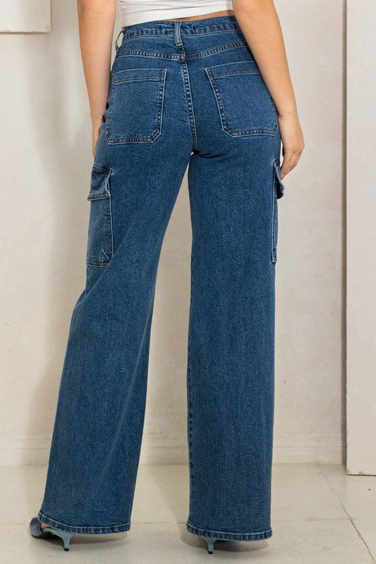 High Rise Crossed Waist Cargo Wide Jeans -  - Wild Willows Boutique - Massapequa, NY, affordable and fashionable clothing for women of all ages. Bottoms, tops, dresses, intimates, outerwear, sweater, shoes, accessories, jewelry, active wear, and more // Wild Willow Boutique.