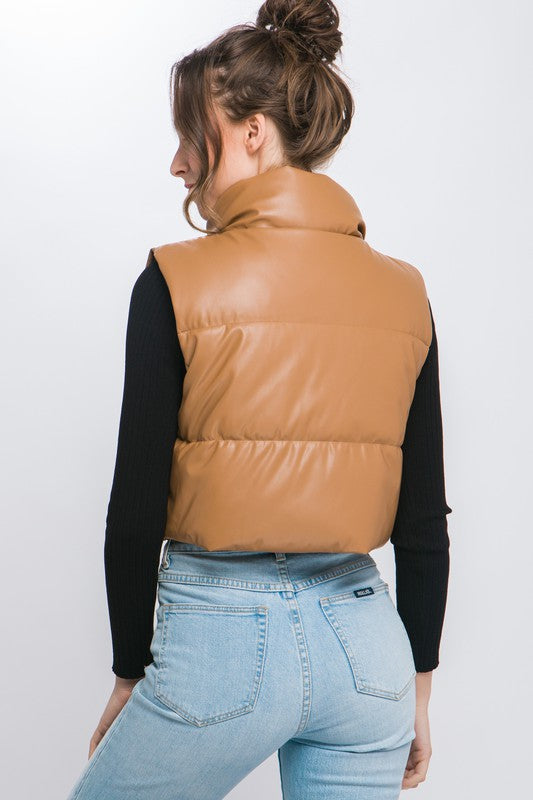 PU Faux Leather puffer West With Snap Button - outerwear - Wild Willows Boutique - Massapequa, NY, affordable and fashionable clothing for women of all ages. Bottoms, tops, dresses, intimates, outerwear, sweater, shoes, accessories, jewelry, active wear, and more // Wild Willow Boutique.