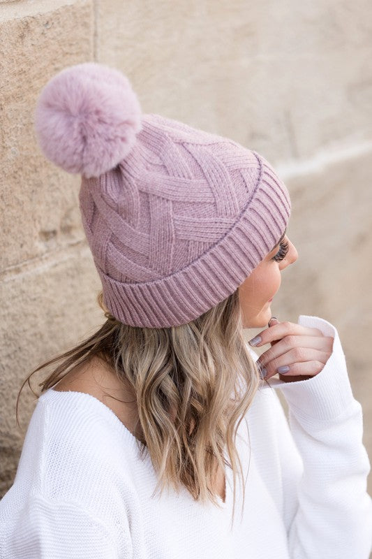 Chunky Knit Fur Pom Beanie