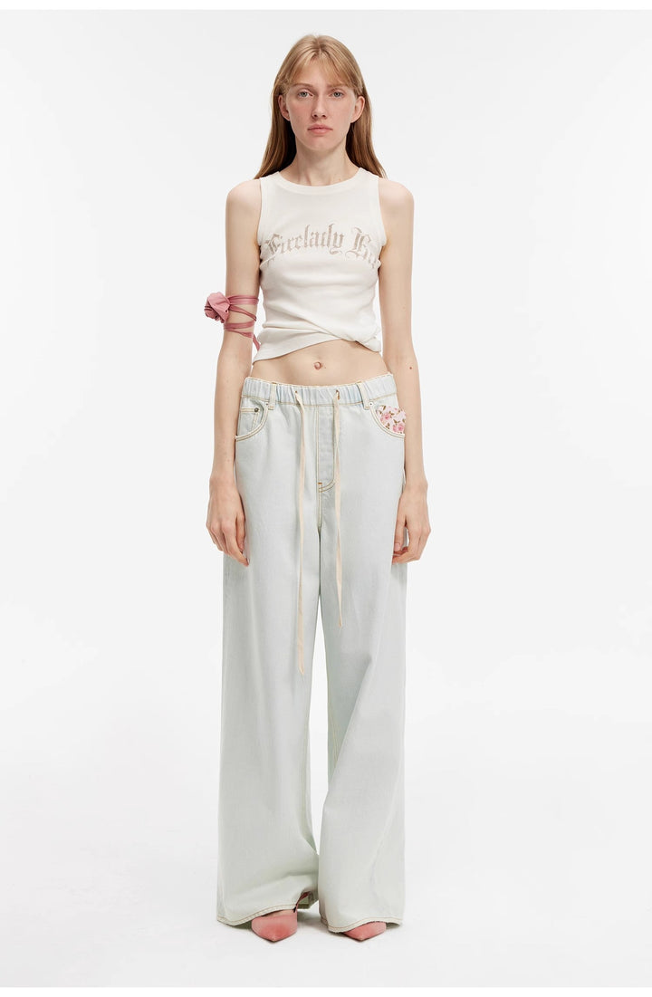 "Mint Whisper" Sports Style Wide-Leg Jean