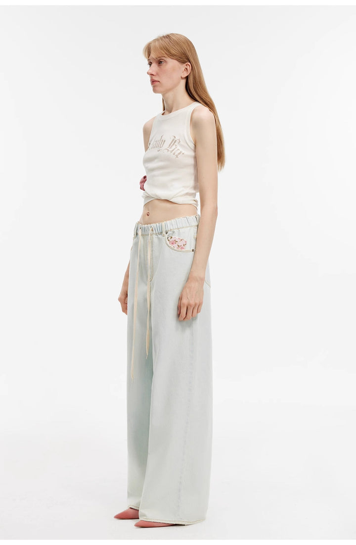 "Mint Whisper" Sports Style Wide-Leg Jean