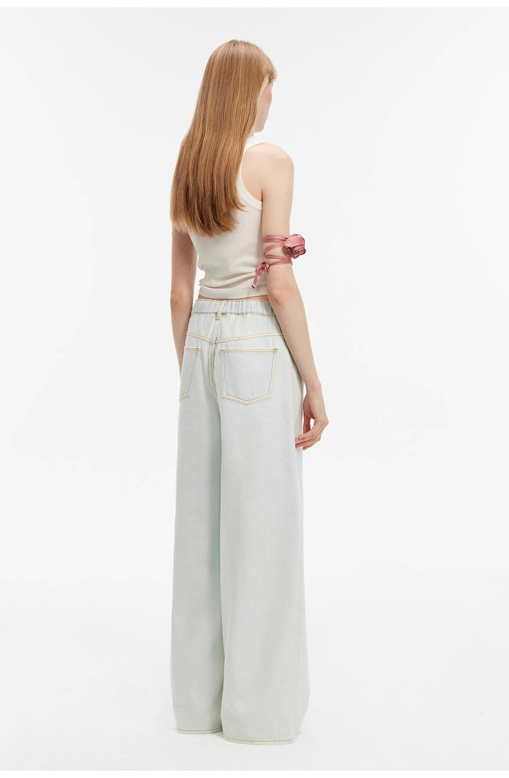 "Mint Whisper" Sports Style Wide-Leg Jean