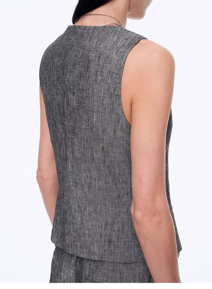Linen Draped Vest and Straight Trousers Suit