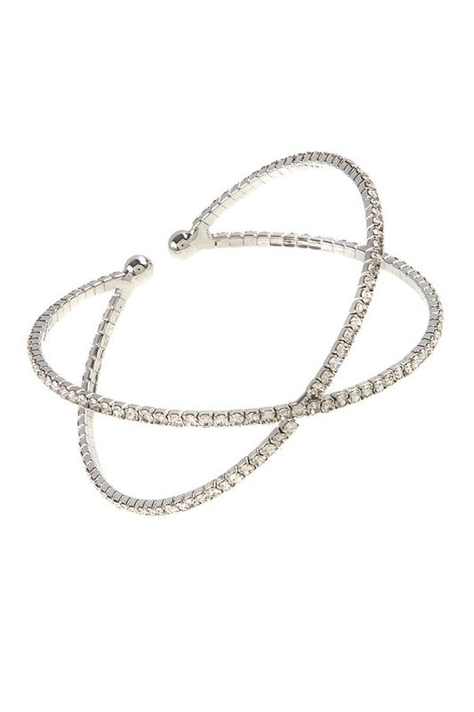 LUXURY CROSSED ADJUSTABLE RHINESTONE BRACELET -  - Wild Willows Boutique - Massapequa, NY, affordable and fashionable clothing for women of all ages. Bottoms, tops, dresses, intimates, outerwear, sweater, shoes, accessories, jewelry, active wear, and more // Wild Willow Boutique.