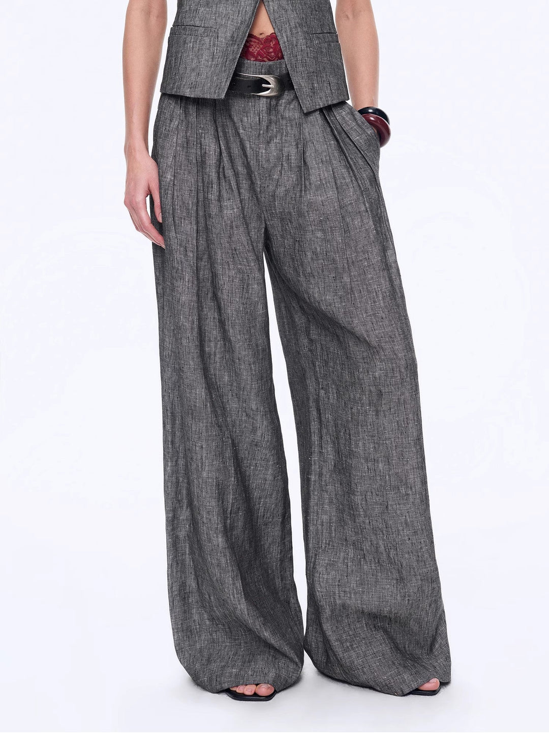 Linen Draped Vest and Straight Trousers Suit