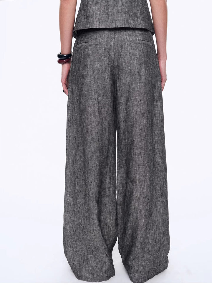 Linen Draped Vest and Straight Trousers Suit