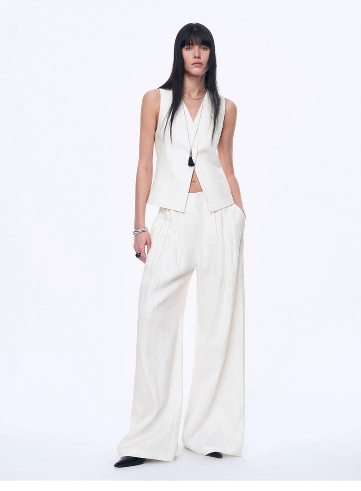 Linen Draped Vest and Straight Trousers Suit