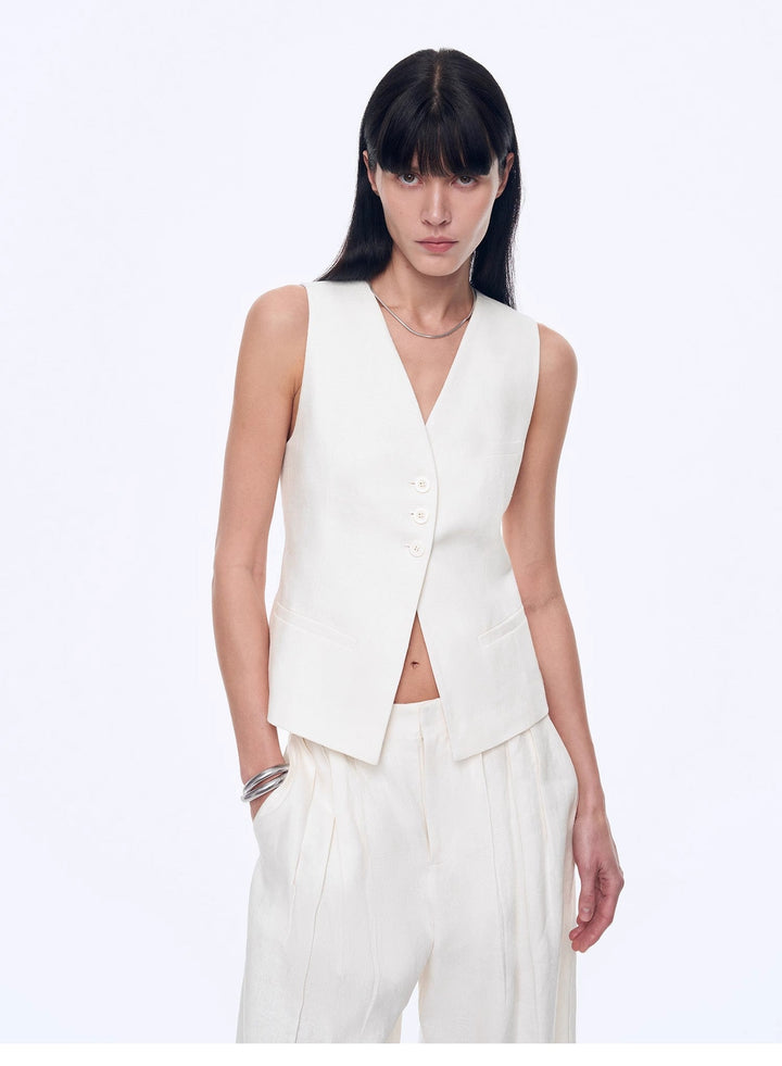 Linen Draped Vest and Straight Trousers Suit