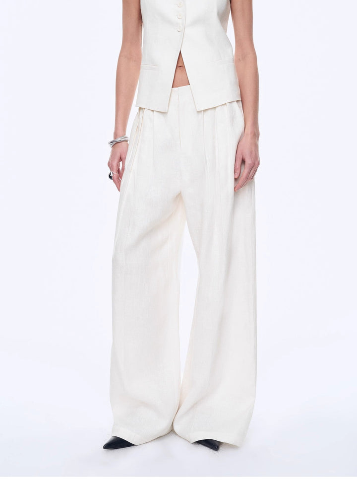 Linen Draped Vest and Straight Trousers Suit