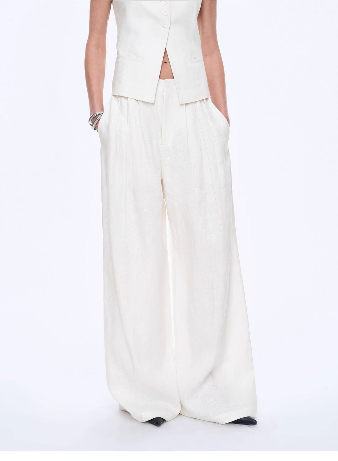 Linen Draped Vest and Straight Trousers Suit