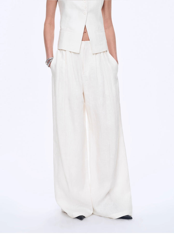 Linen Draped Vest and Straight Trousers Suit