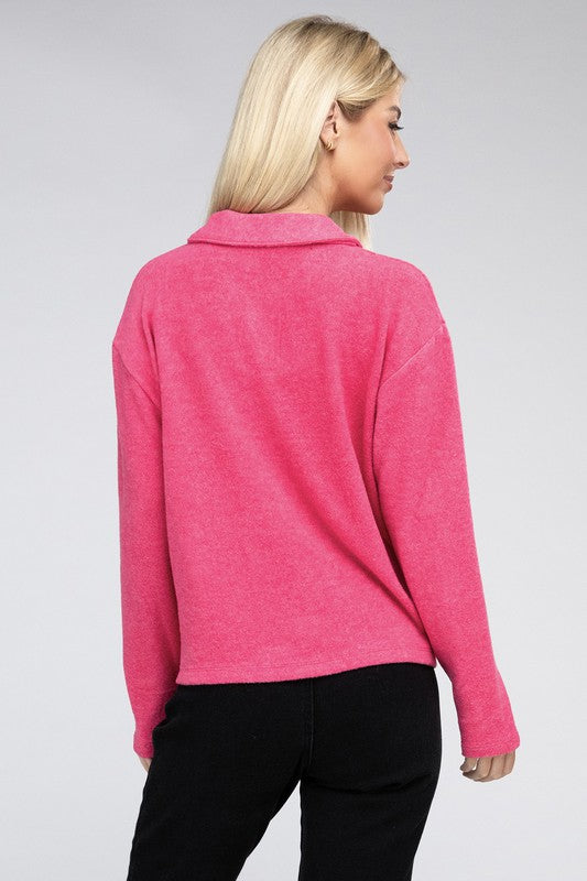 Brushed Melange Hacci Collared Sweater -  - Wild Willows Boutique - Massapequa, NY, affordable and fashionable clothing for women of all ages. Bottoms, tops, dresses, intimates, outerwear, sweater, shoes, accessories, jewelry, active wear, and more // Wild Willow Boutique.