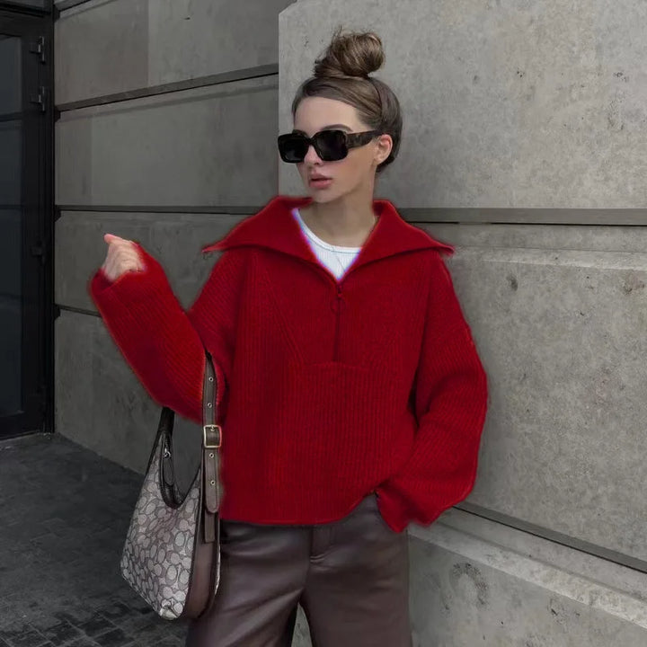Oversized 3/4 Zip Pullover Sweater