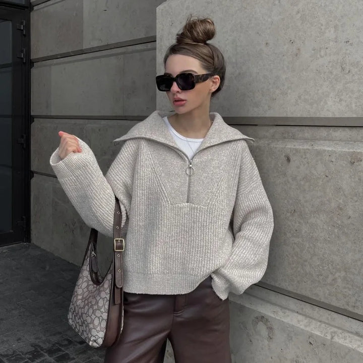 Oversized 3/4 Zip Pullover Sweater