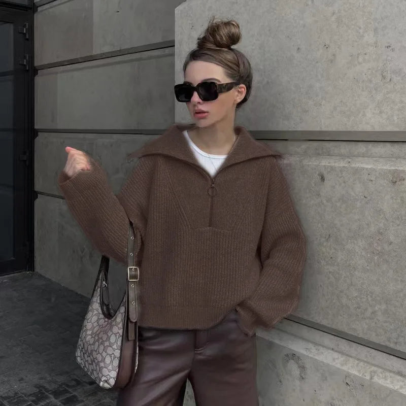 Oversized 3/4 Zip Pullover Sweater