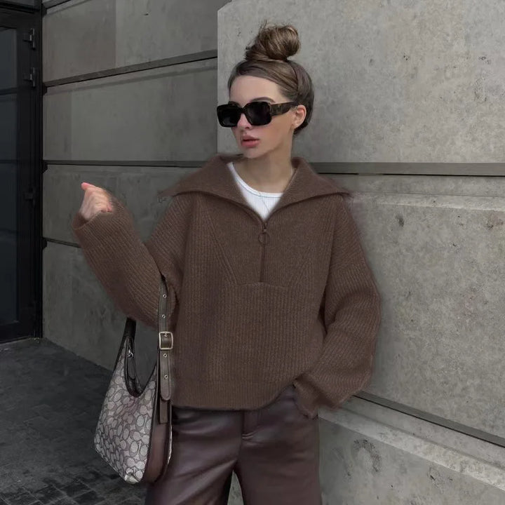 Oversized 3/4 Zip Pullover Sweater