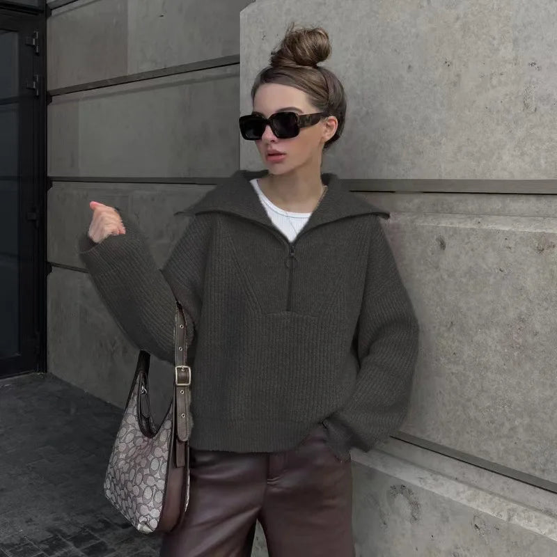 Oversized 3/4 Zip Pullover Sweater