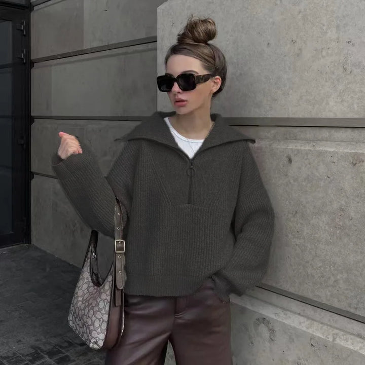 Oversized 3/4 Zip Pullover Sweater