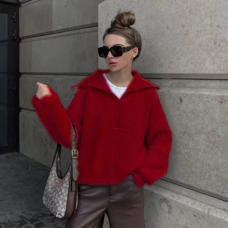 Oversized 3/4 Zip Pullover Sweater