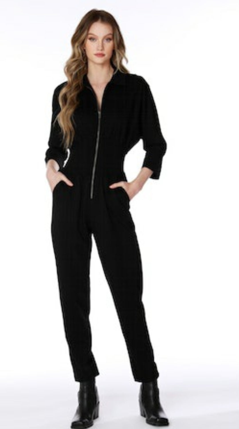 Bobi Smocked Waist Zip Front Jumpsuit Black -  - Wild Willows Boutique - Massapequa, NY, affordable and fashionable clothing for women of all ages. Bottoms, tops, dresses, intimates, outerwear, sweater, shoes, accessories, jewelry, active wear, and more // Wild Willow Boutique.