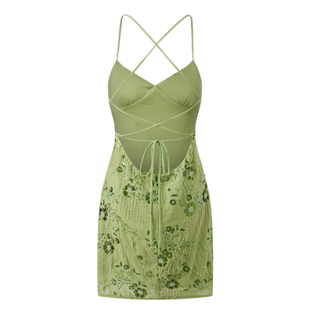 Floral Sequins Pearl Beaded Embellished Slip Dress