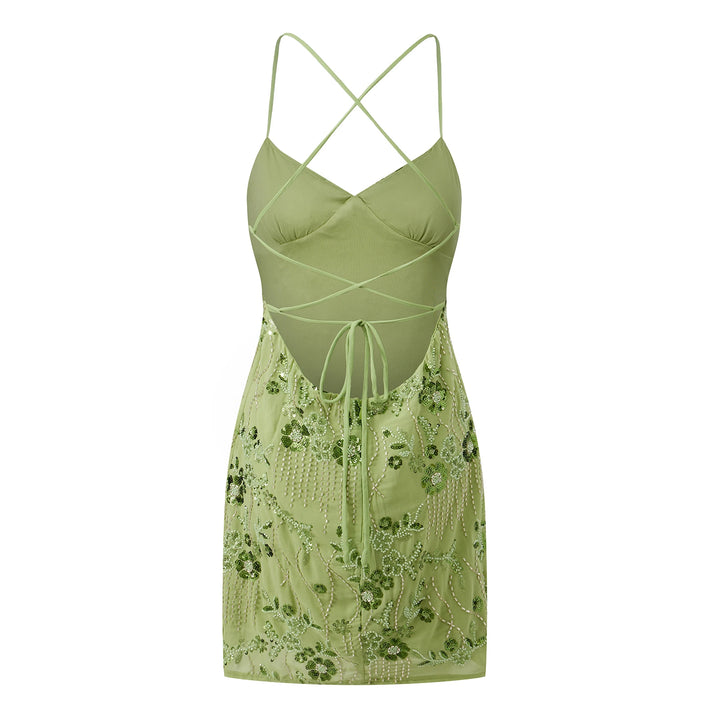 Floral Sequins Pearl Beaded Embellished Slip Dress