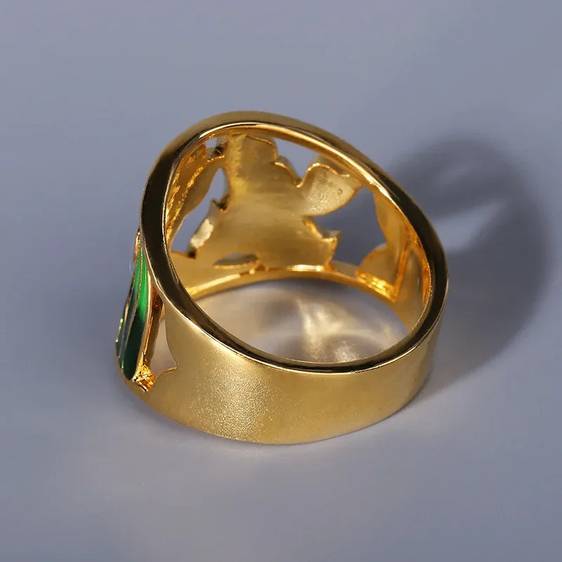 Retro Hollow Flower Two-Tone Enamel Ring New