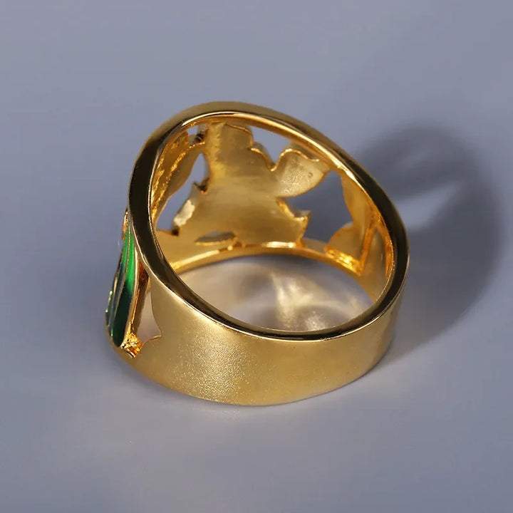 Retro Hollow Flower Two-Tone Enamel Ring New
