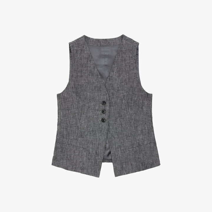 Linen Draped Vest and Straight Trousers Suit