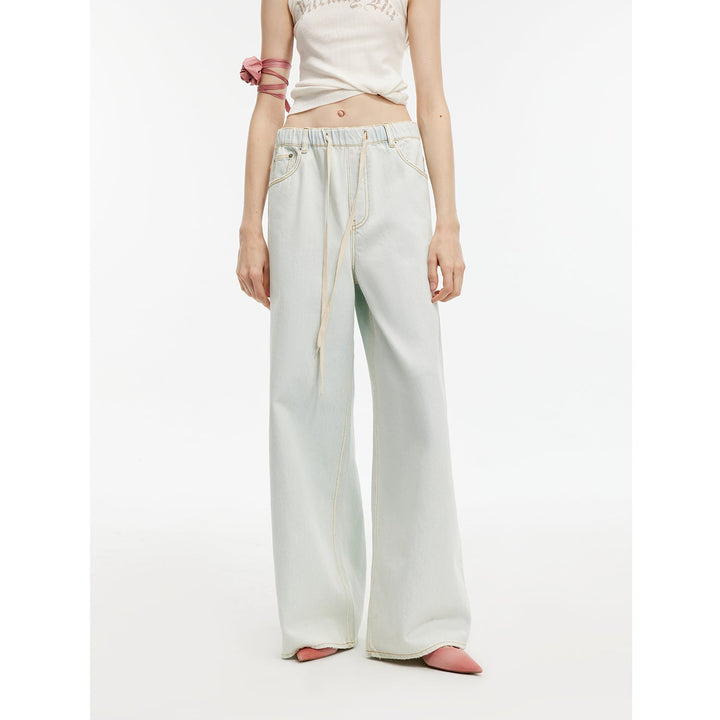 "Mint Whisper" Sports Style Wide-Leg Jean